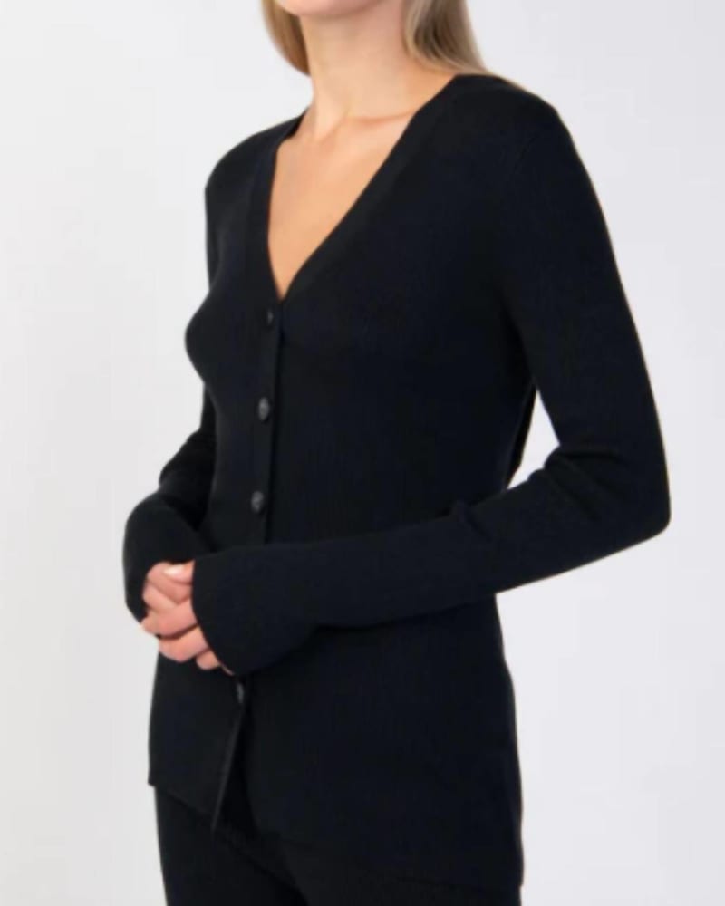 Front of a model wearing a size XXL Off Duty Cardi in Black in Black by Sanctuary. | dia_product_style_image_id:327184